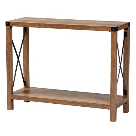 Baxton Studio Rumi Modern Farmhouse Natural Brown Finished Wood and Black Metal Console Table 226-12495-ZORO